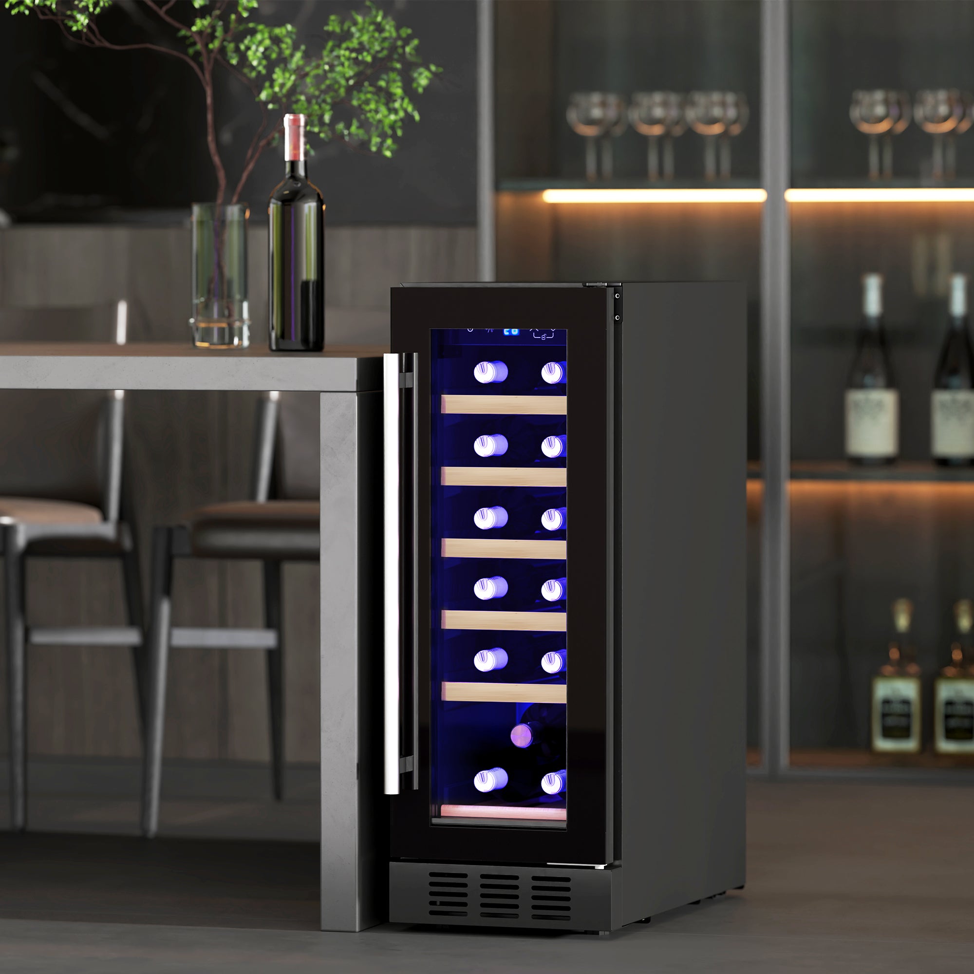 Freestanding or Under Counter Wine Fridge with Glass Door - Up to 19 Bottles