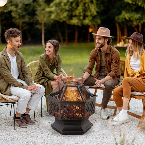 Portable Outdoor Hexagon Wood Burning Metal Fire Pit Bronze