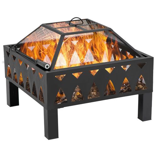 Portable Outdoor Wood Burning Black Metal Square Fire Pit