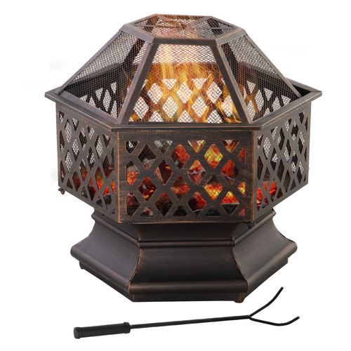 Portable Outdoor Hexagon Wood Burning Metal Fire Pit Bronze