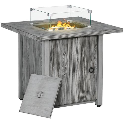 Square Grey Wood Grain Effect Gas Fire Pit Table with Cover